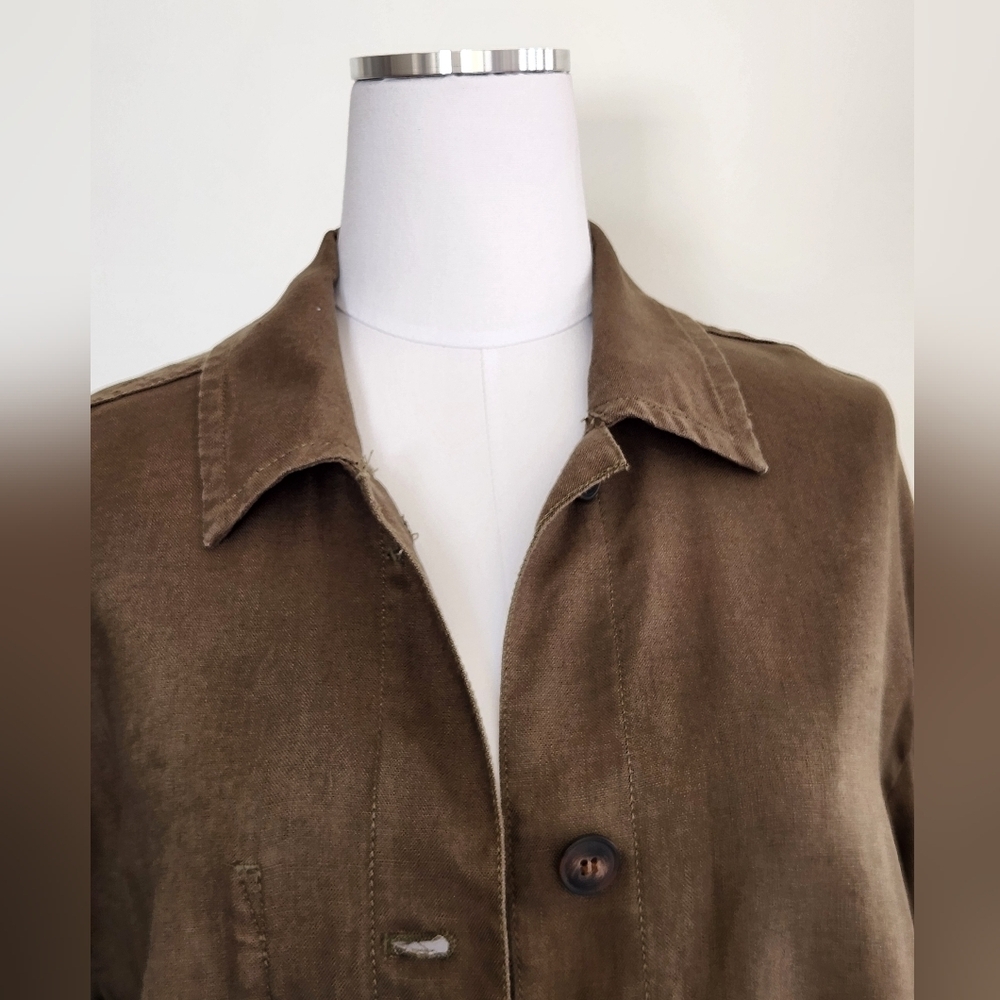 || MADEWELL || Linen Duster Army Green Pockets Button Down Jacket Sz S - Picture 8 of 12